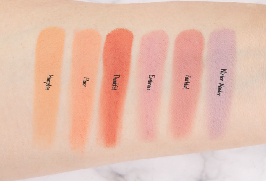 Sydney Grace Matte Eyeshadow Swatch - Pumpkin, Fluer, Thankful, Embrace, Faithful, Winter Wonder