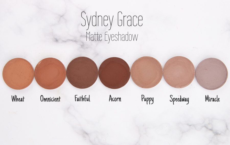 Sydney Grace Matte Eyeshadow - Wheat, Omniscient, Faithful, Acorn Puppy, Speedway, Miracle