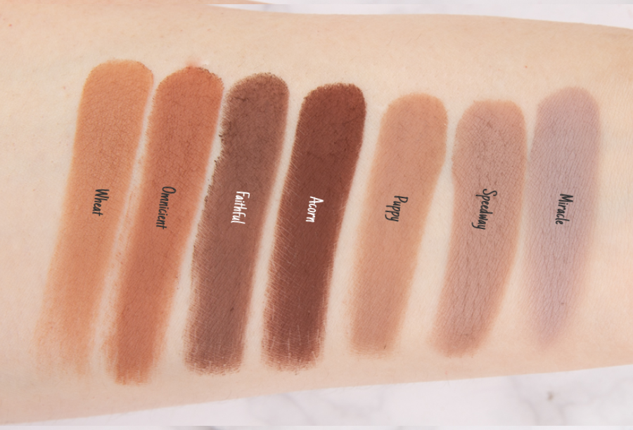 Sydney Grace Matte Eyeshadow Swatch - Wheat, Omniscient, Faithful, Acorn Puppy, Speedway, Miracle