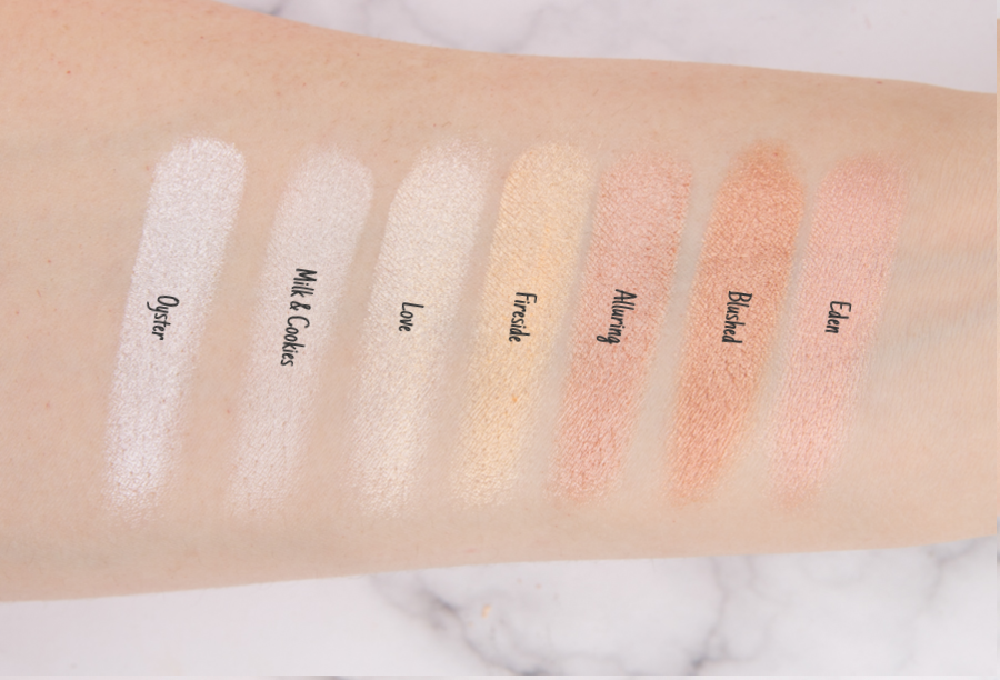 Sydney Grace Pressed Pigment Swatch - Oyster, Milk & Cookies, Love, Fireside, Alluring, Blushed, Eden