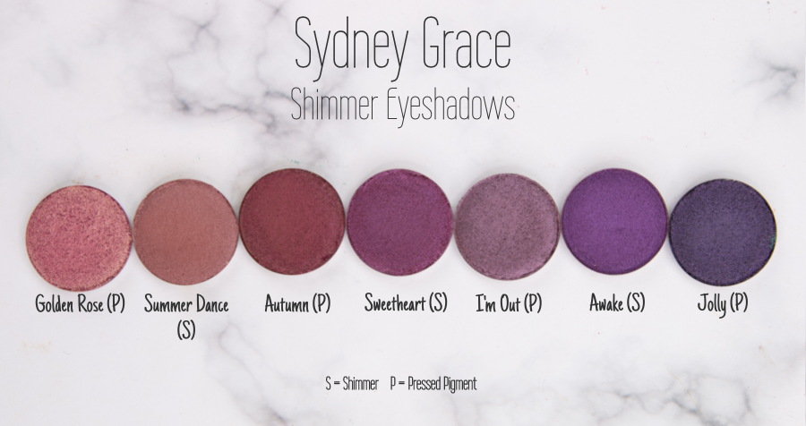 Sydney Grace Pressed Pigment - Golden Rose, Summer Dance, Autumn, Sweetheart, I'm Out, Awake, Jolly
