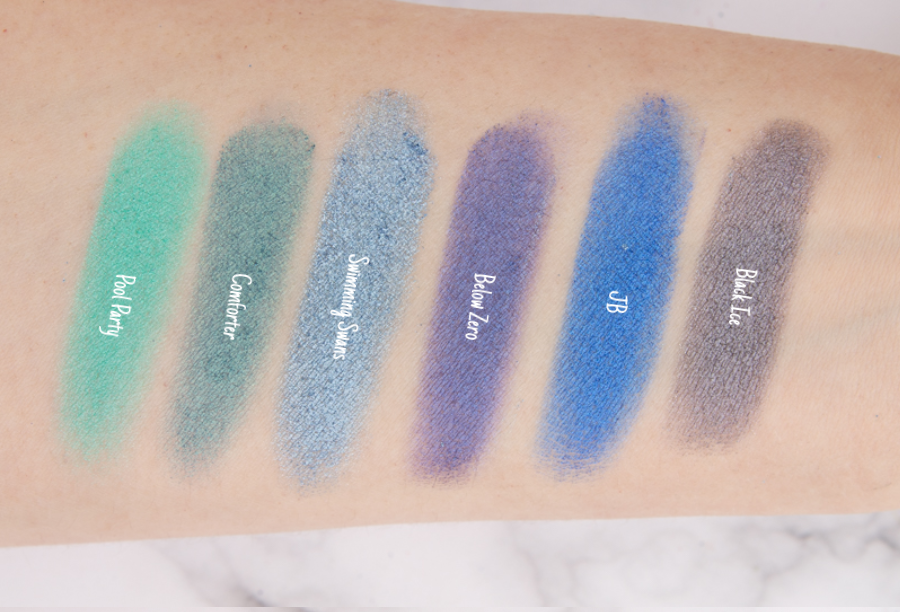 Sydney Grace Pressed Pigment Swatch - Pool Party, Comforter, Swimming Swans, Below Zero, JB, Black Ice