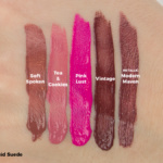 NYX Liquid Suede Swatches - Soft Spoken, Tea & Cookies, Pink Lust, Vintage, Modern Maven